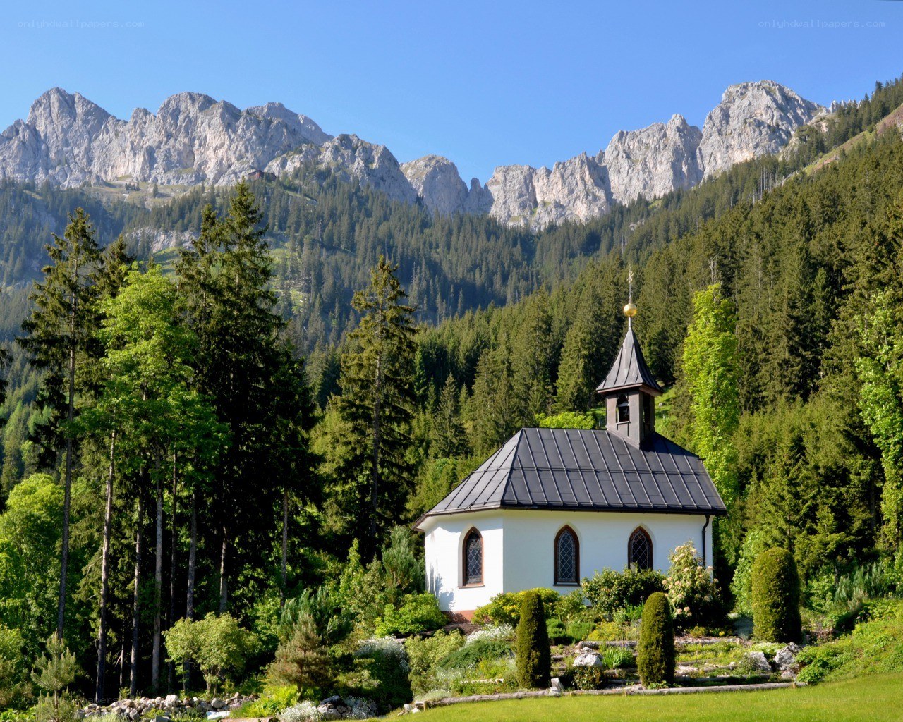 Chapel in mountain valley