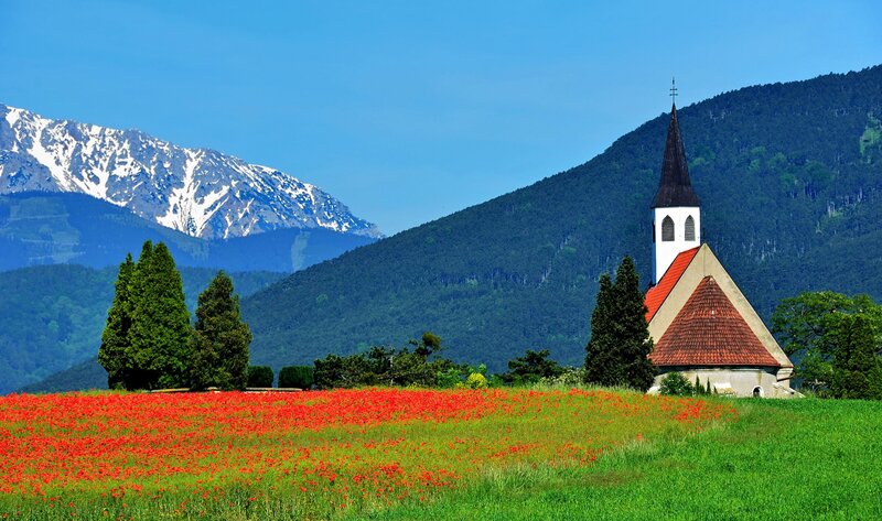 Chapel in Poppy Field — Red