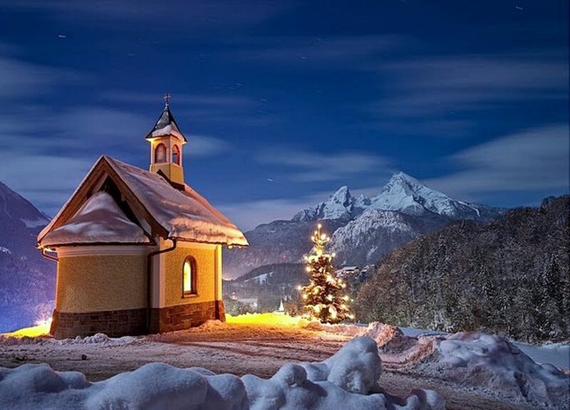 Chapel in Snow — Blue