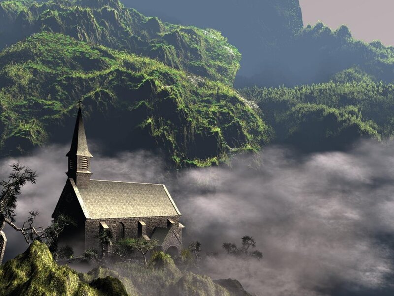 Chapel in the misty mountains