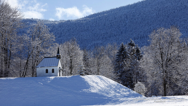 Chapel in Winter Landscape — White