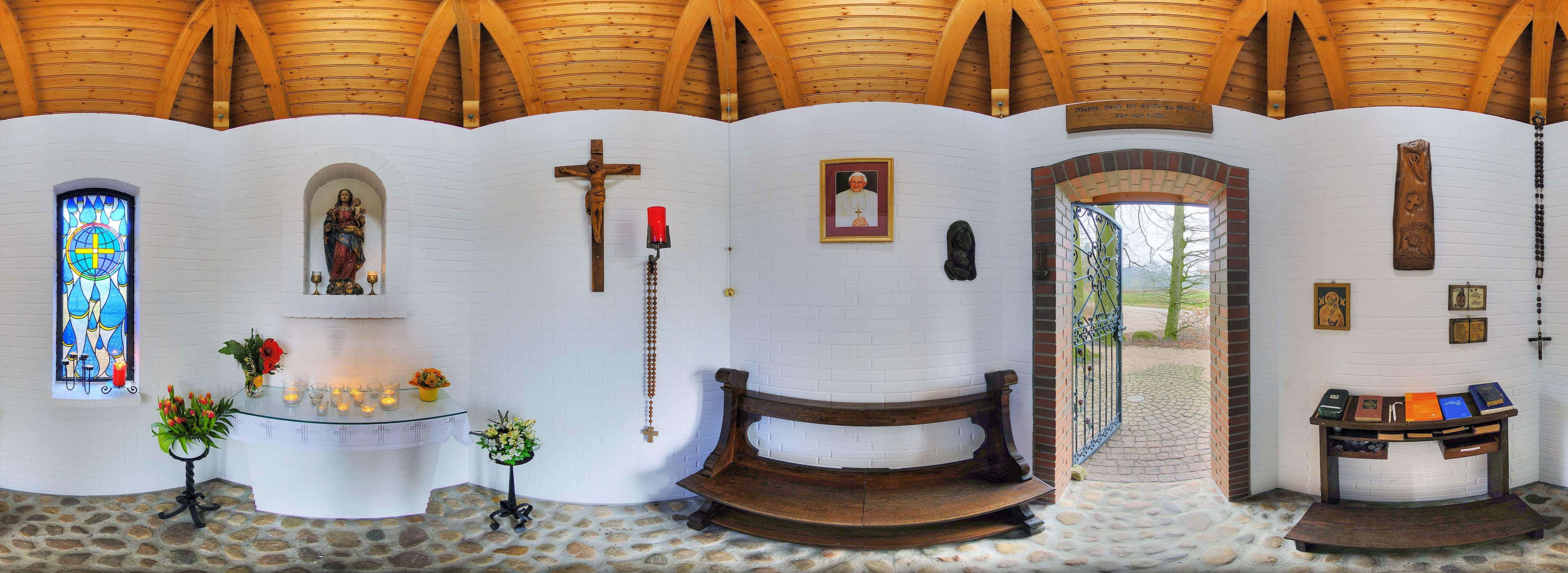 Chapel interior with wooden ceiling