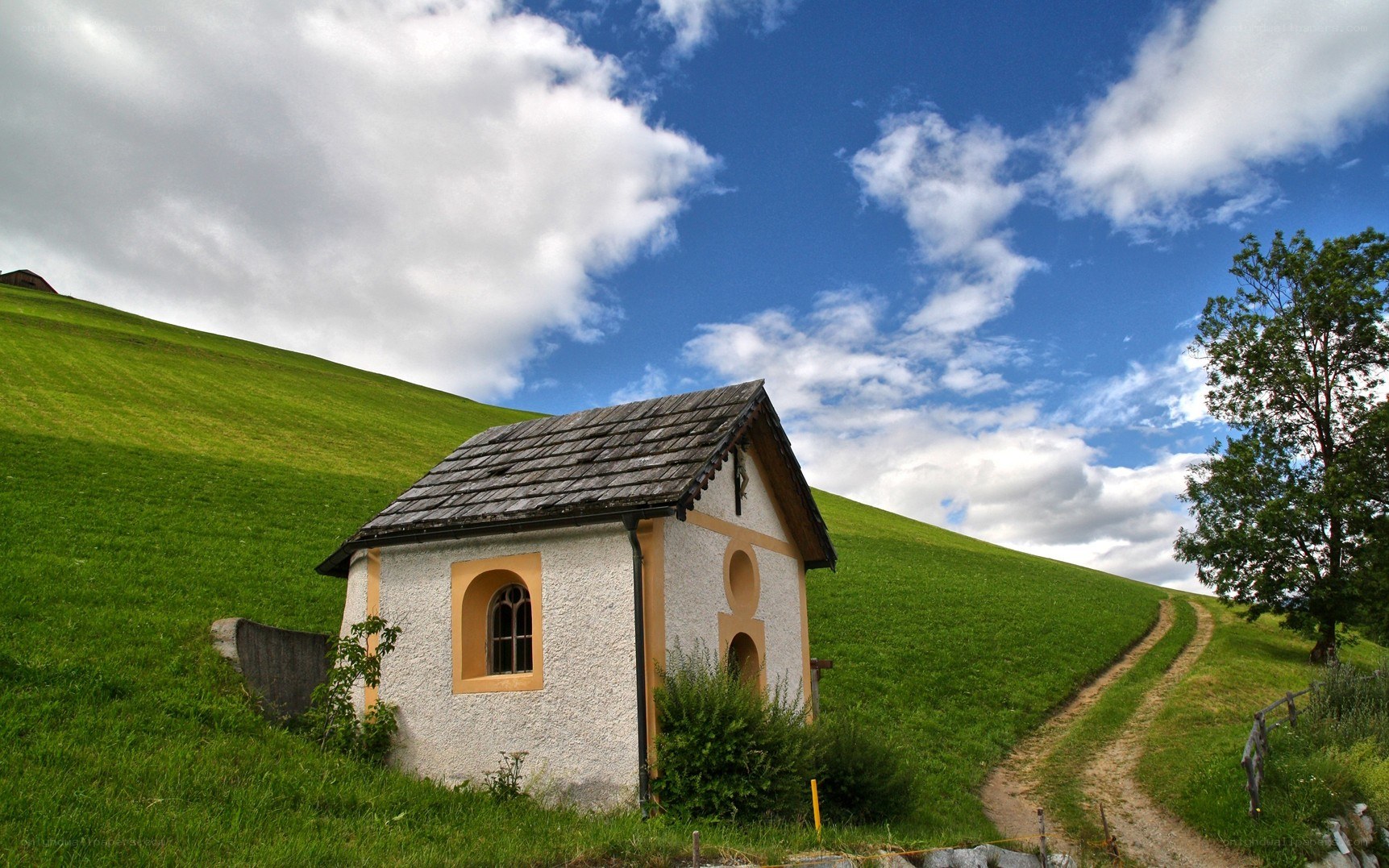 Chapel on a green hillside