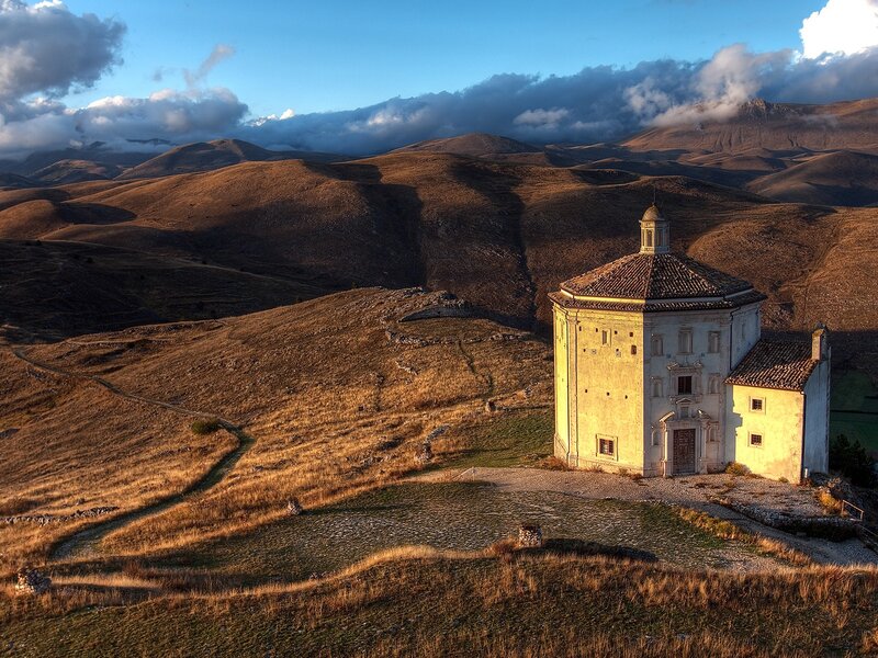 Chapel on a hill at sunset