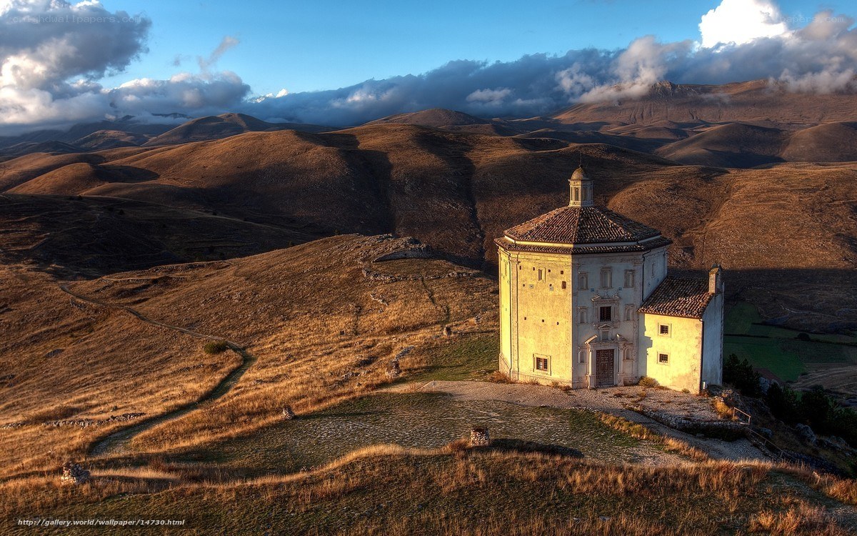 Chapel on a hill at sunset