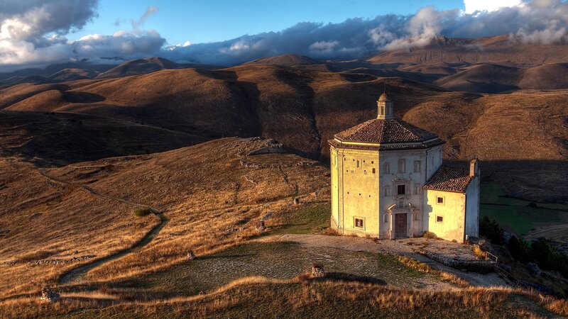 Chapel on a Hill — Brown, Dramatic, Sunset, Photograph