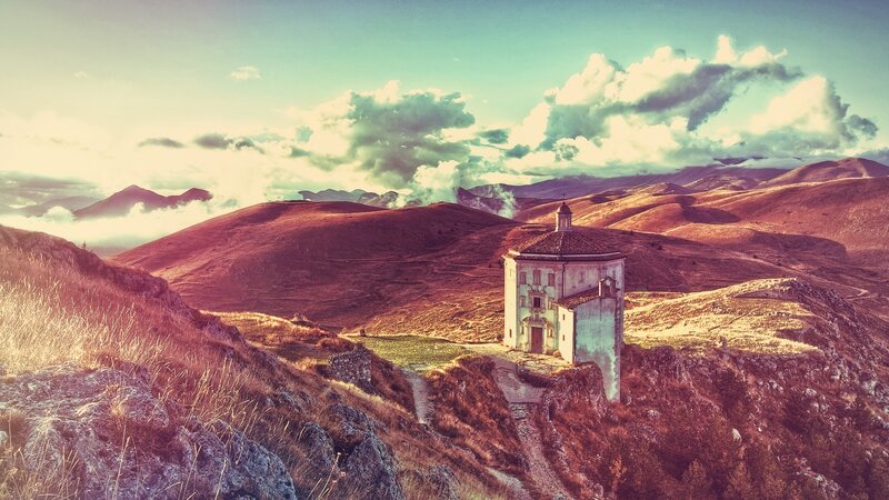 Chapel on a Hill — Brown, Serene, Afternoon