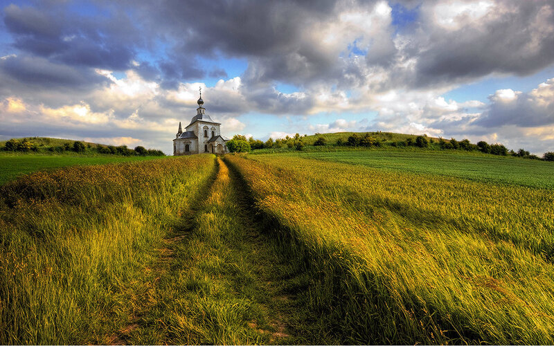 Chapel on a Hill — Green, Dramatic