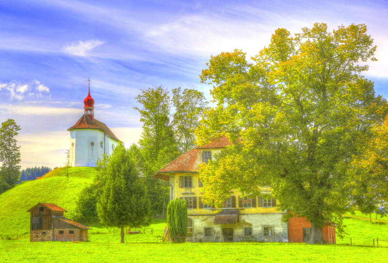 Chapel on a Hill — Green, Serene, Afternoon