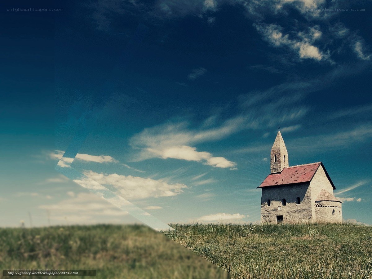 Chapel on a hill under blue sky