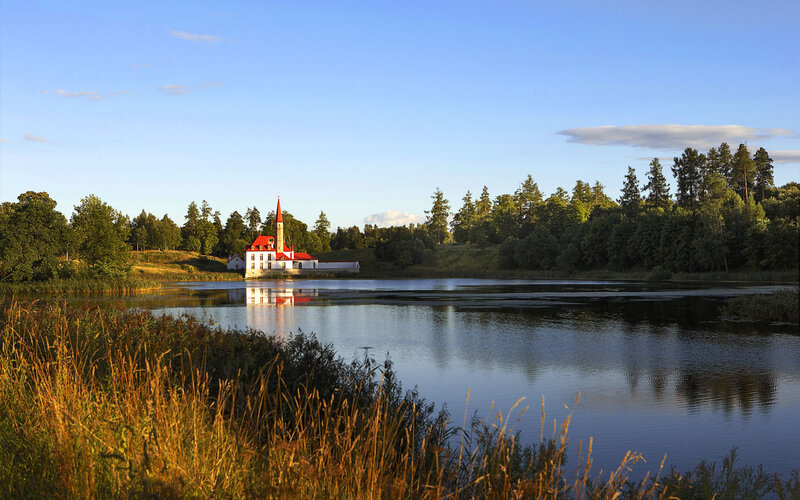Chapel on a lake in Estonia