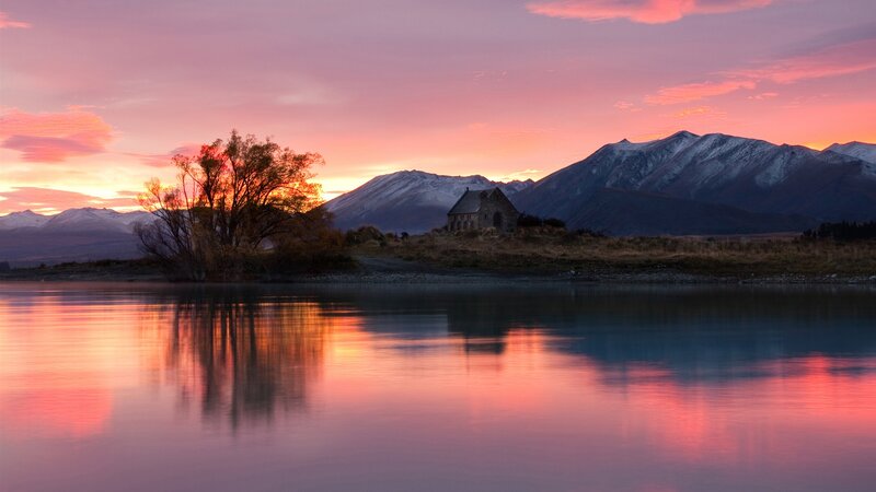 Chapel on a Lake Island — Pink