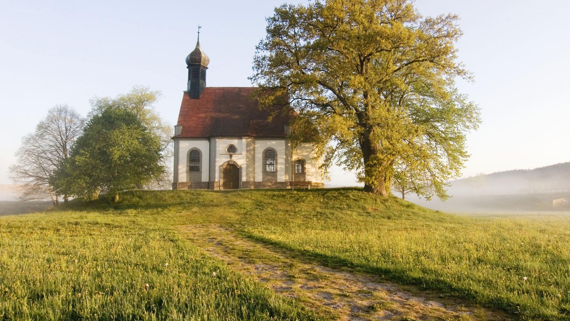 Chapel on a misty hill