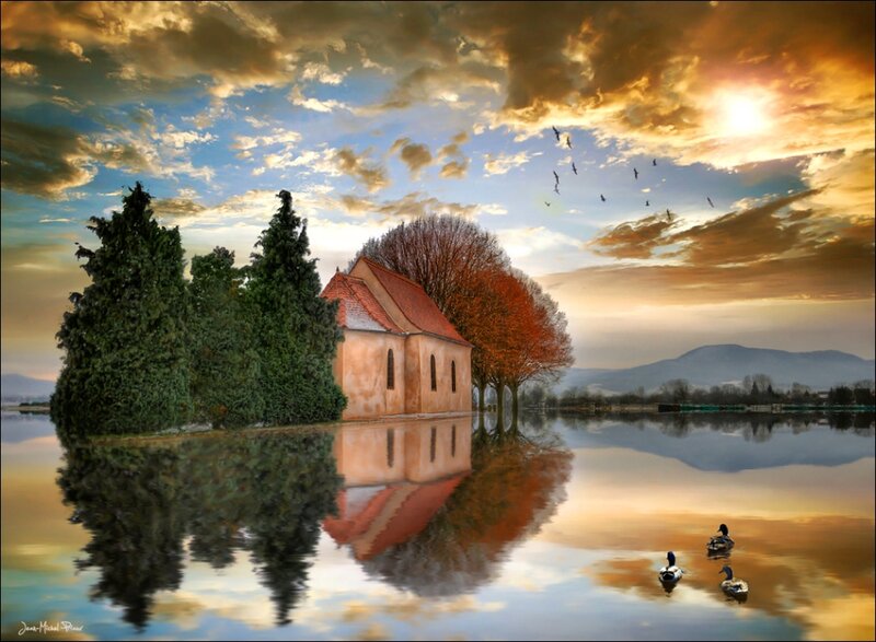 Chapel on Island in Lake