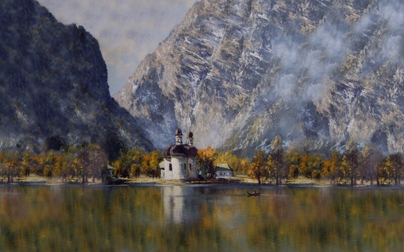 Chapel on Lake Island — Blue