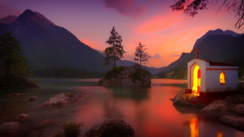 Chapel on Lake Island — Purple