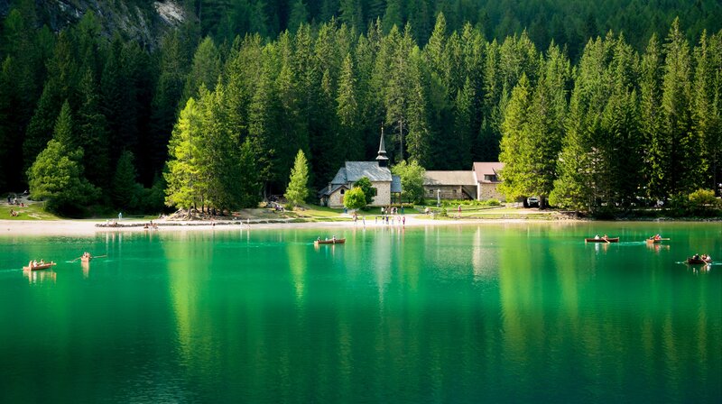 Chapel on Lake Shore — Green, Serene, Afternoon