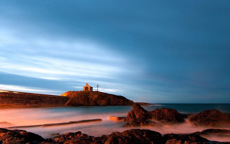 Chapel on Rocky Island — Blue, Serene