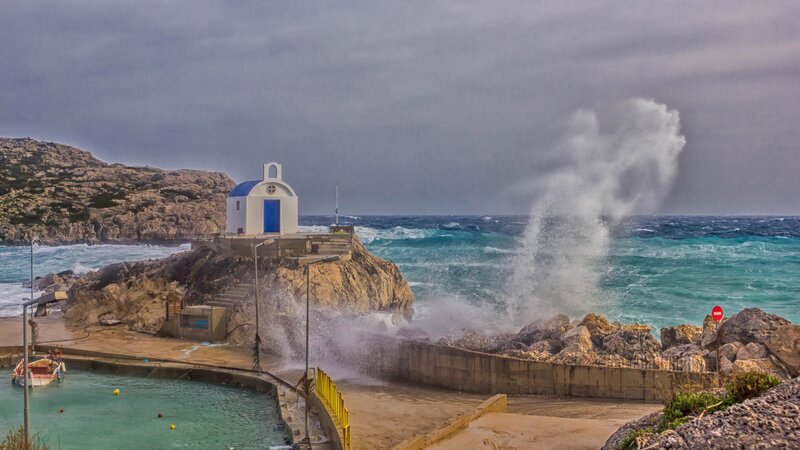 Chapel on Rocky Shore — Blue, Dramatic