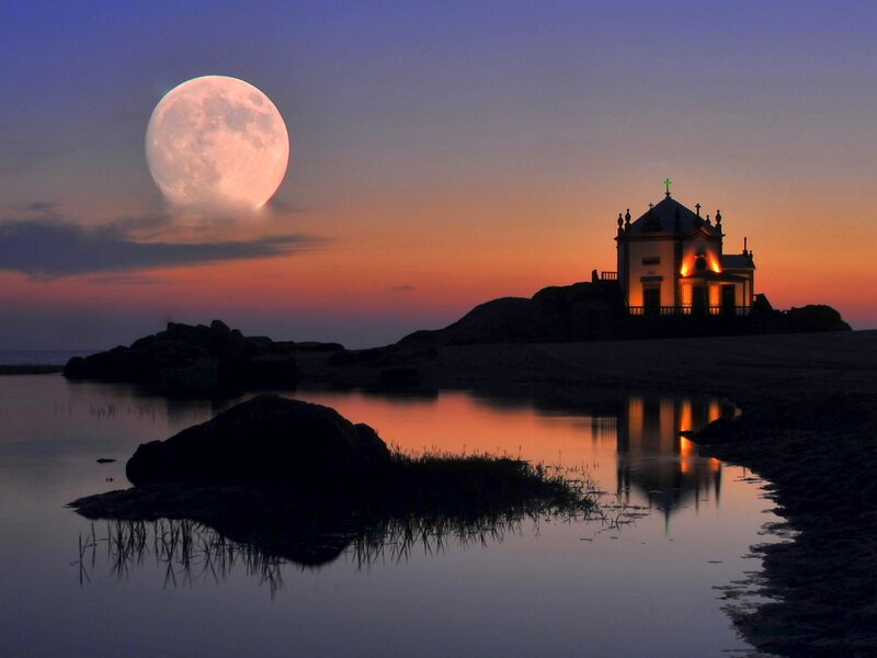 Chapel on Rocky Shore — Purple