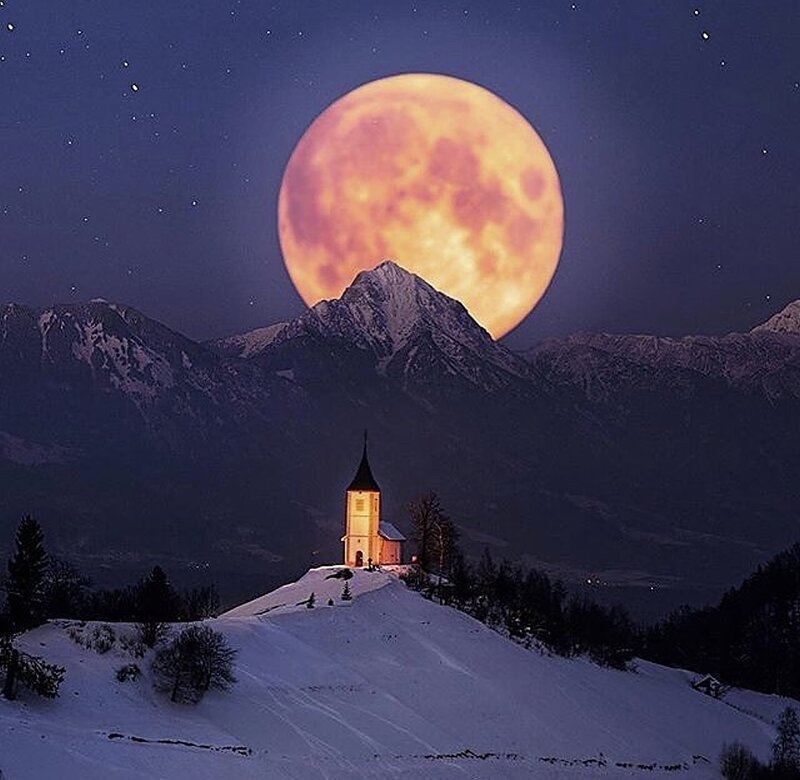 Chapel on Snowy Hill — Blue