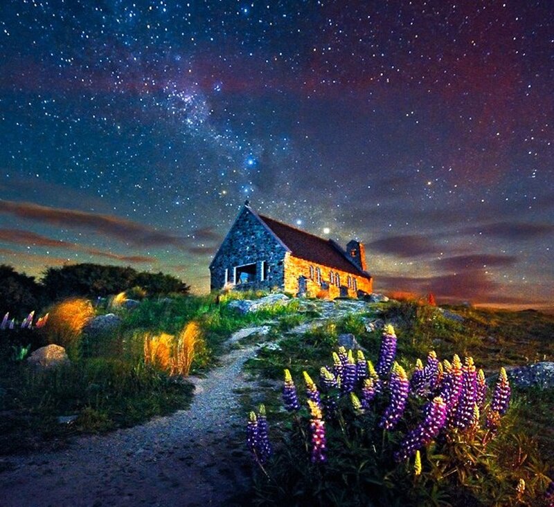 Chapel under Starry Sky — Purple, Serene