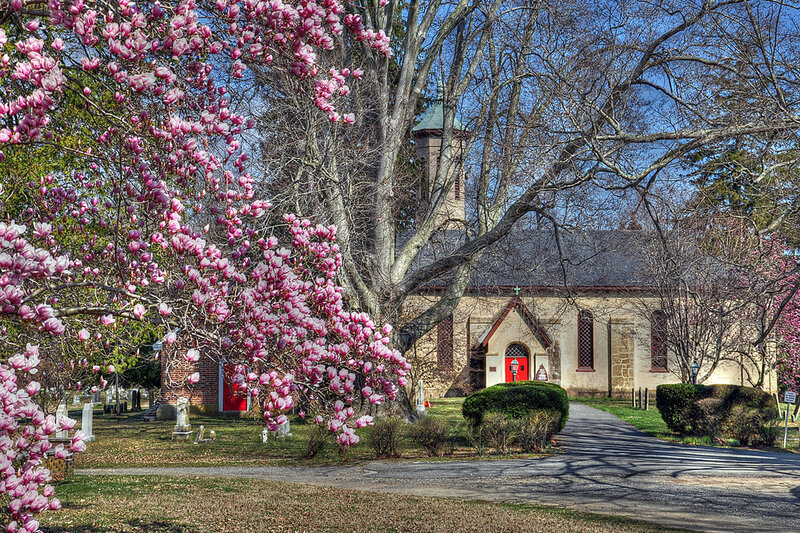 Chapel with Blooming Tree