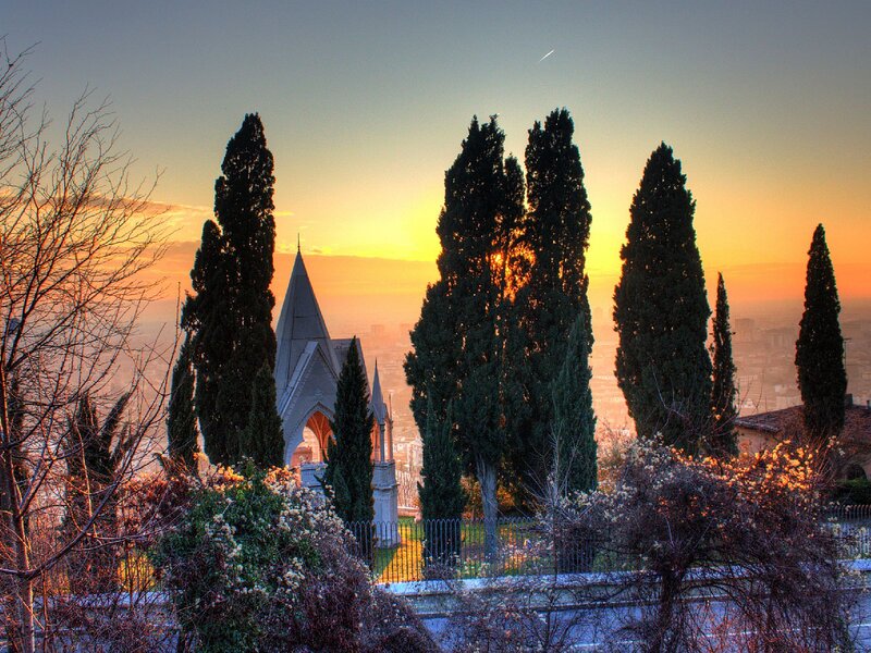 Chapel with Cypress Trees