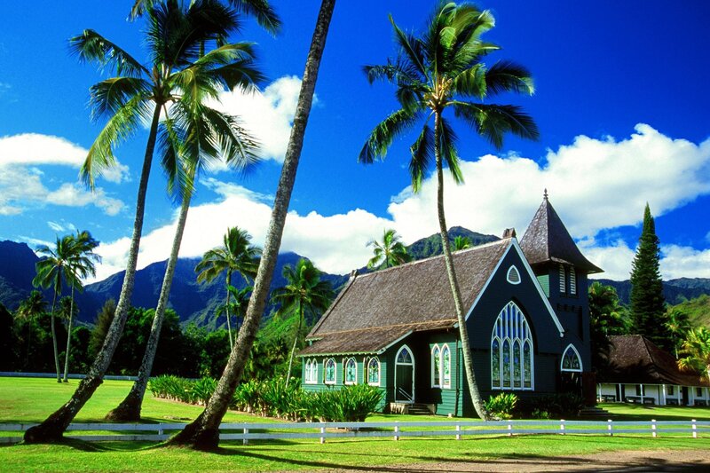 Chapel with palm trees