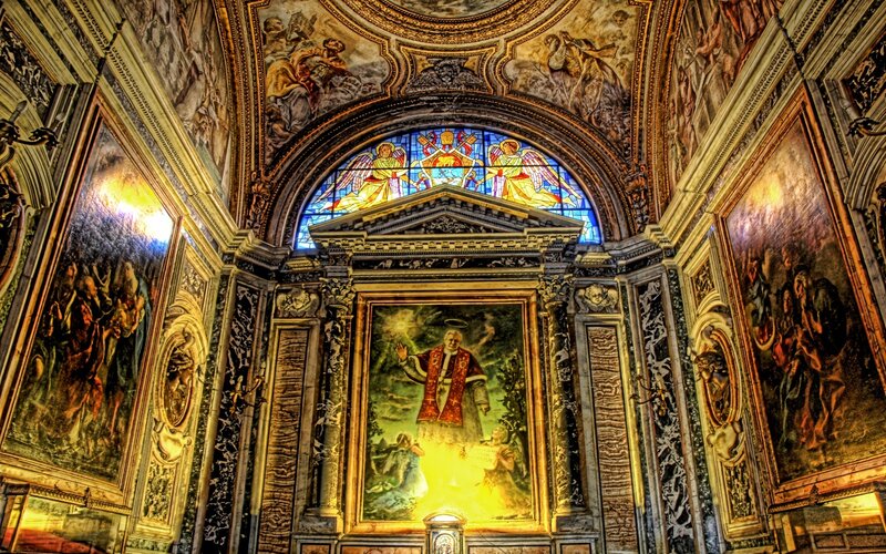 Chapel with religious artwork
