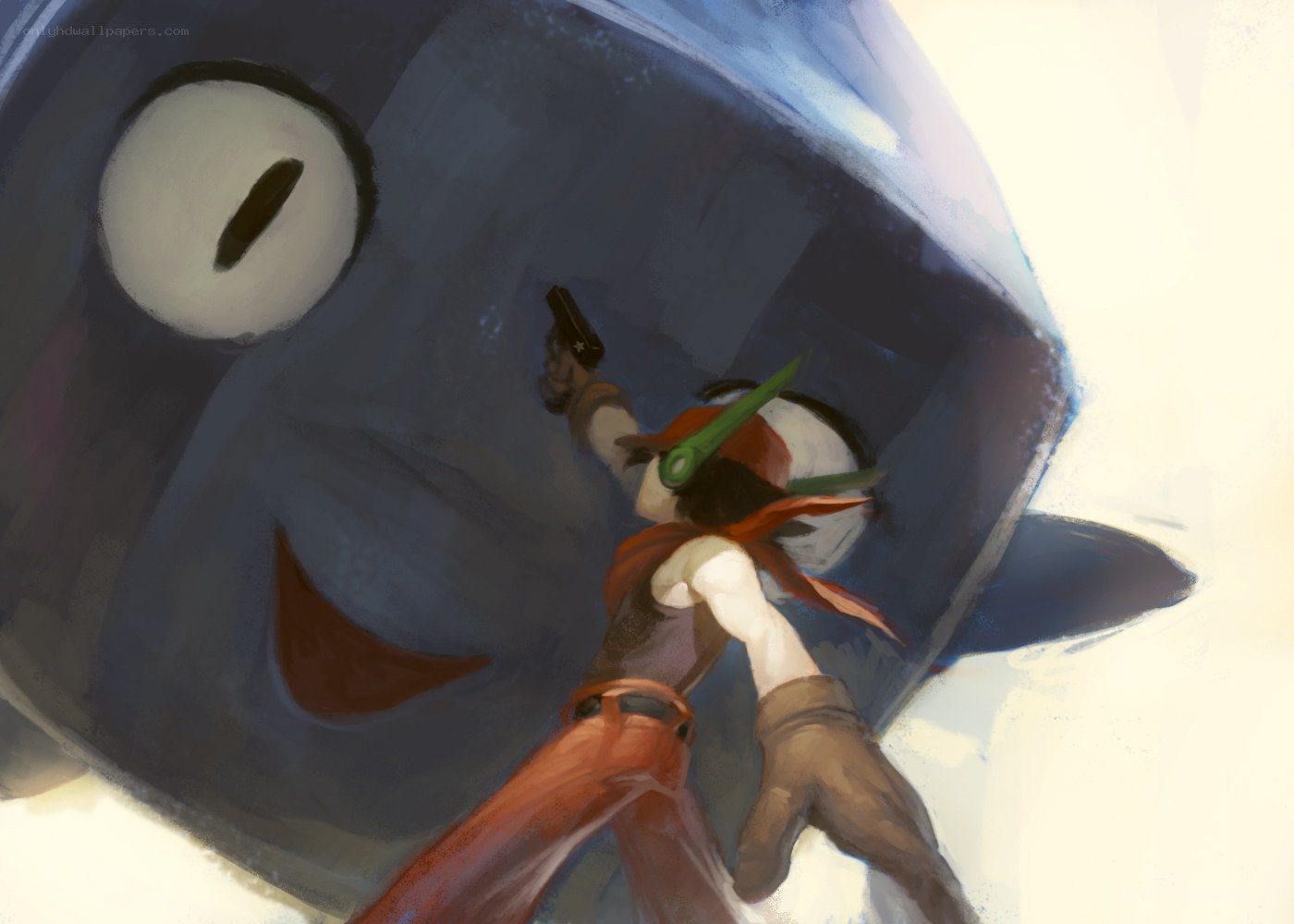 Character aiming at giant creature