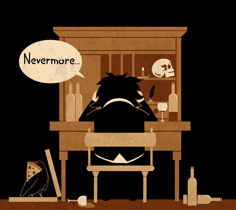 Character at a bar with skull