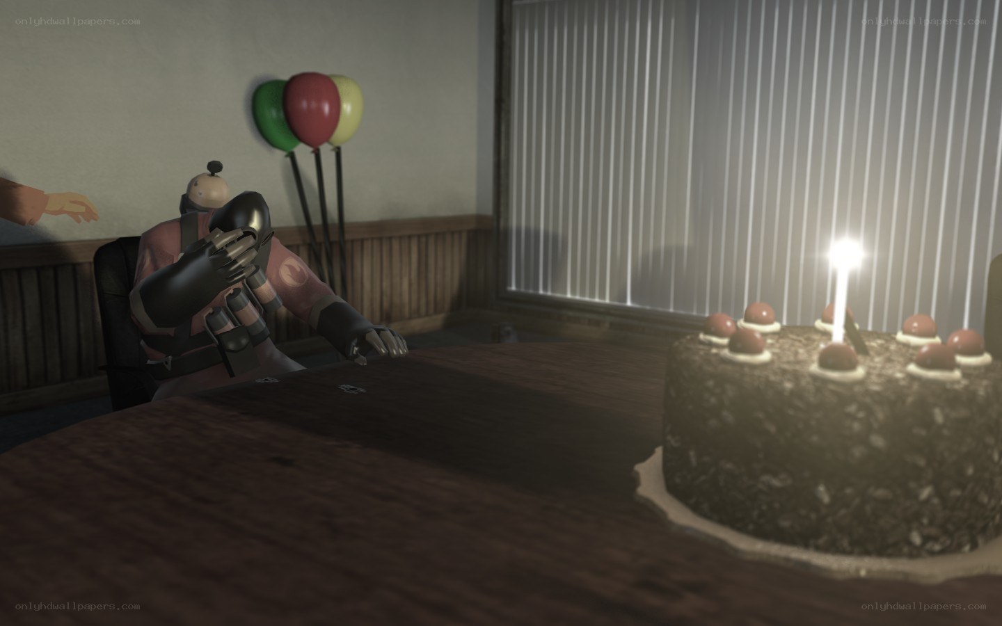 Character at birthday table
