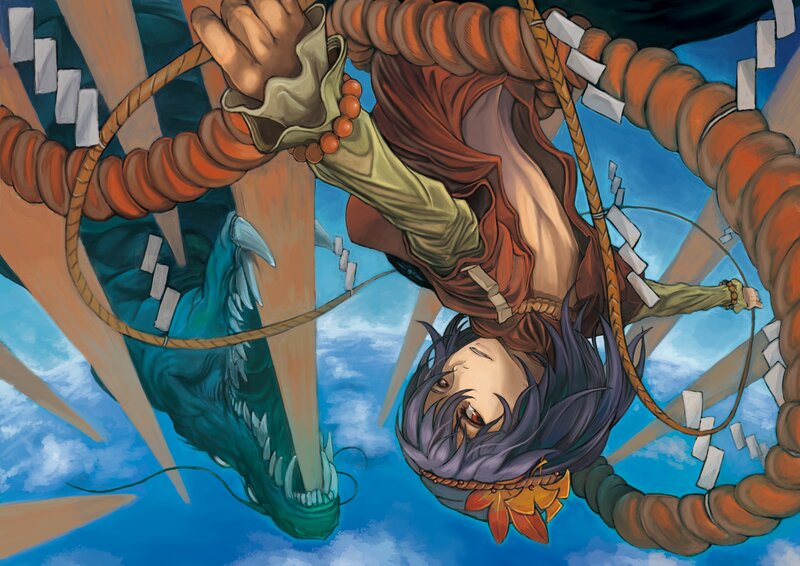 Character battling a dragon