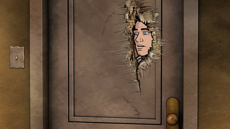 character breaking through door