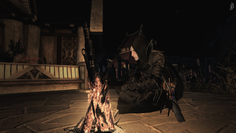 Character by Campfire — Black, Contemplative