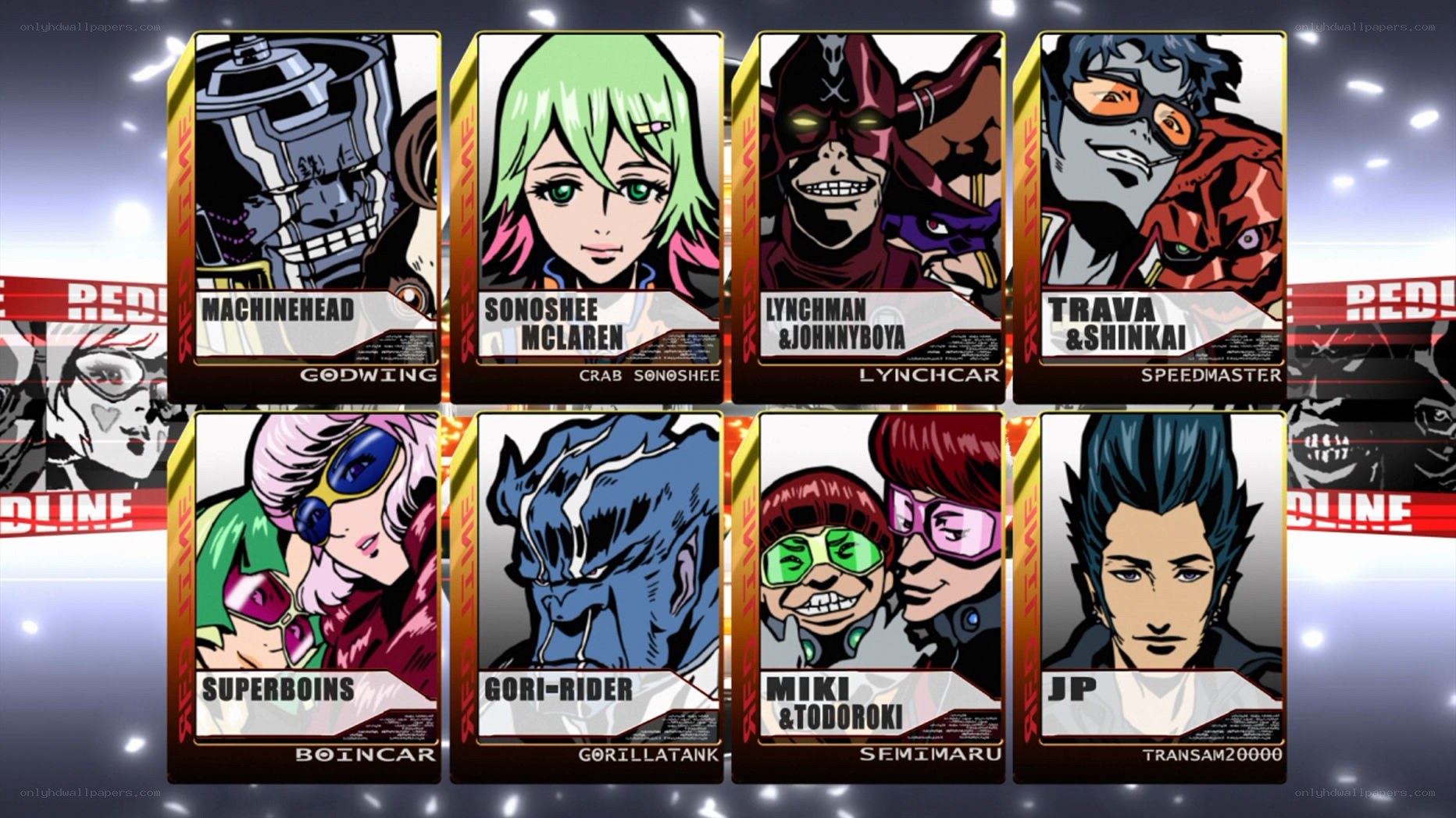 Character cards from a fighting game