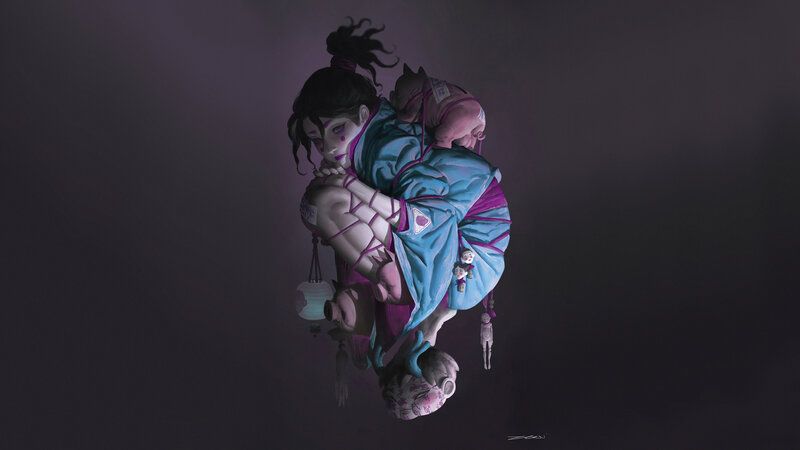 Character Carrying a Pig