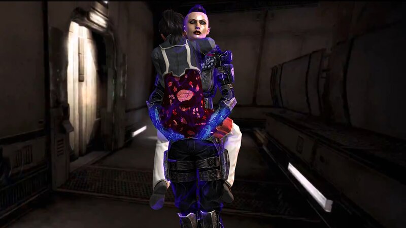 Character Carrying Another — Blue, Dramatic
