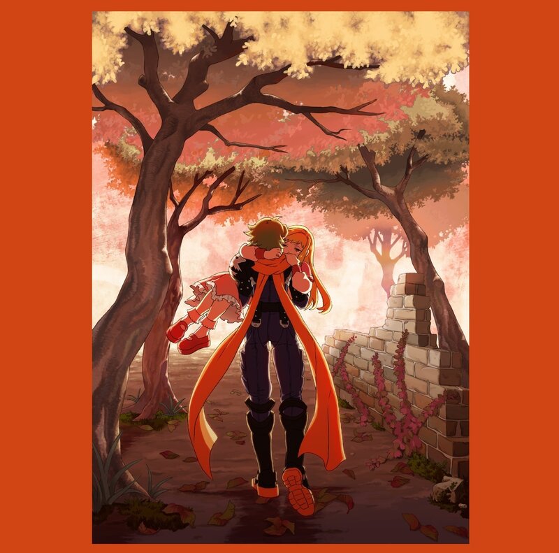 Character Carrying Another — Orange