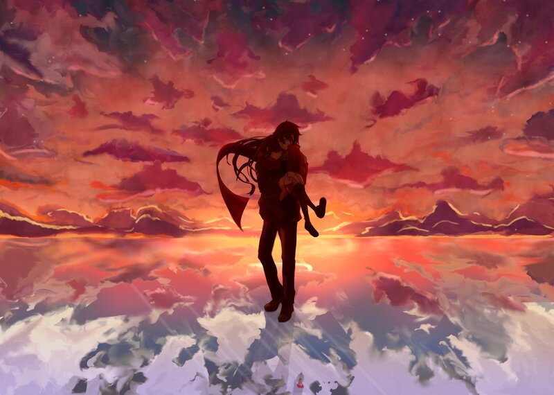 Character Carrying Another — Red