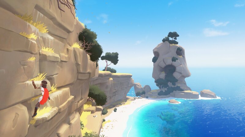 Character Climbing Cliff — Blue, Serene