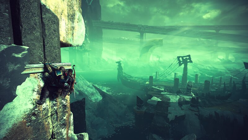Character Climbing Cliff — Green, Dark, Dramatic