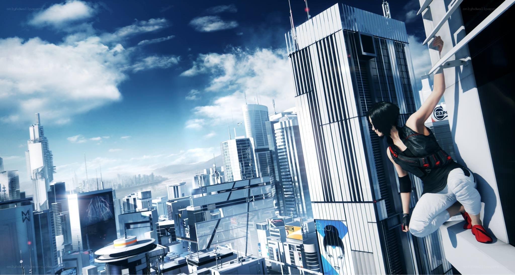 character climbing skyscraper