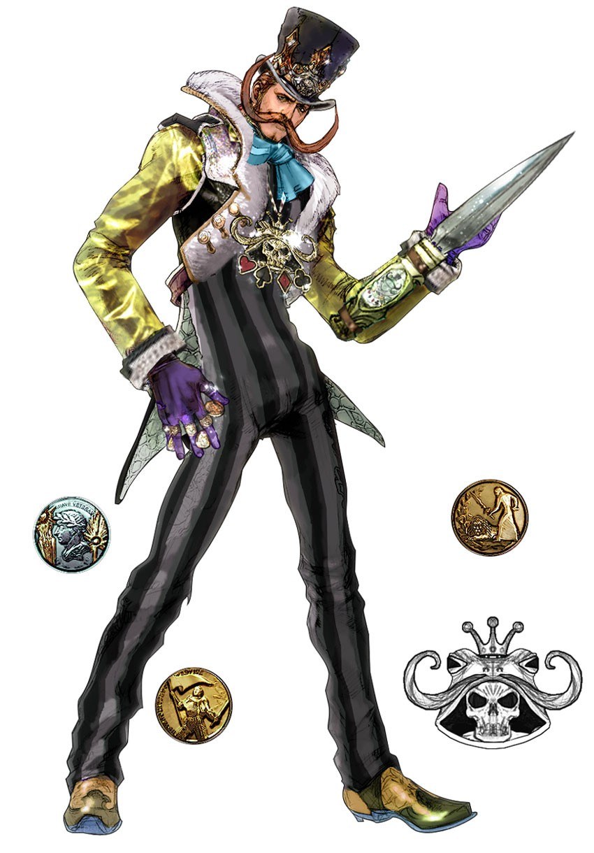 Character concept art with coins
