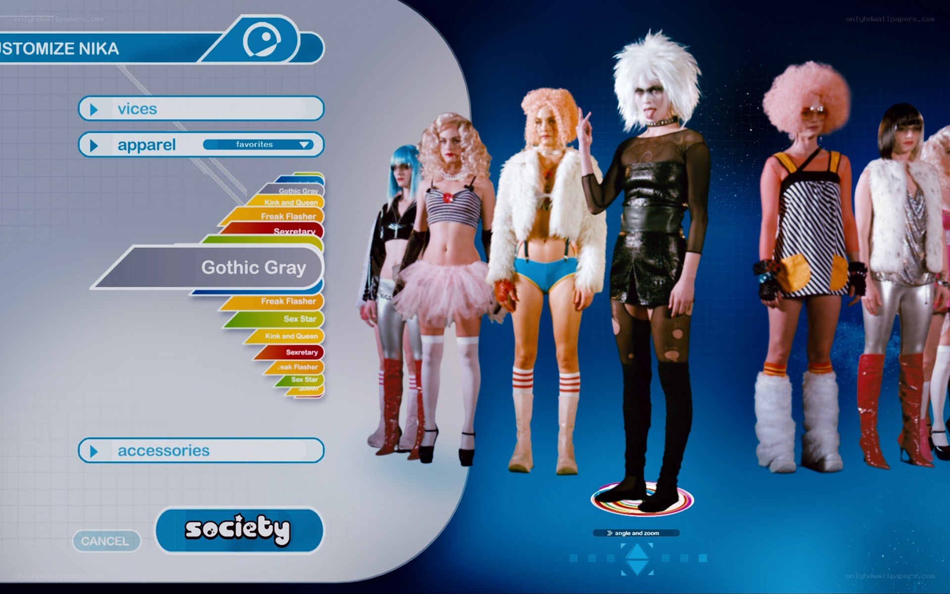 Character customization screen