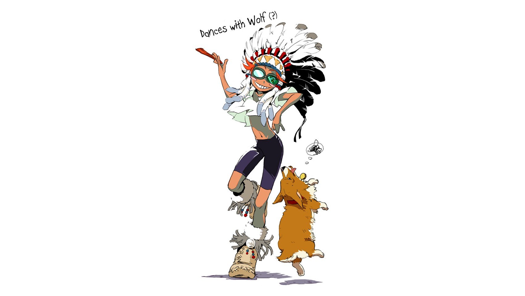 character dancing with dog