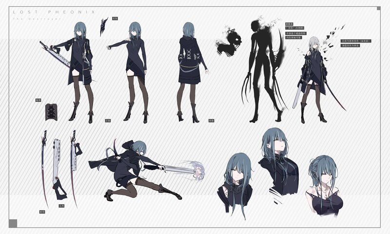Character Design Sheet — Black, Dramatic, Digital Art