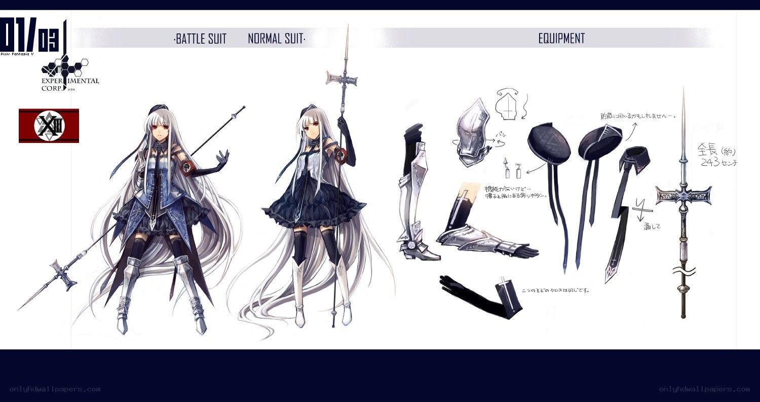 Character design sheet for a female knight