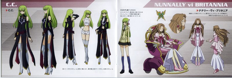 Character design sheet for C.C. and Nunnally